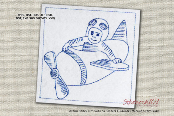 Baby Cartoon Pilot Redwork